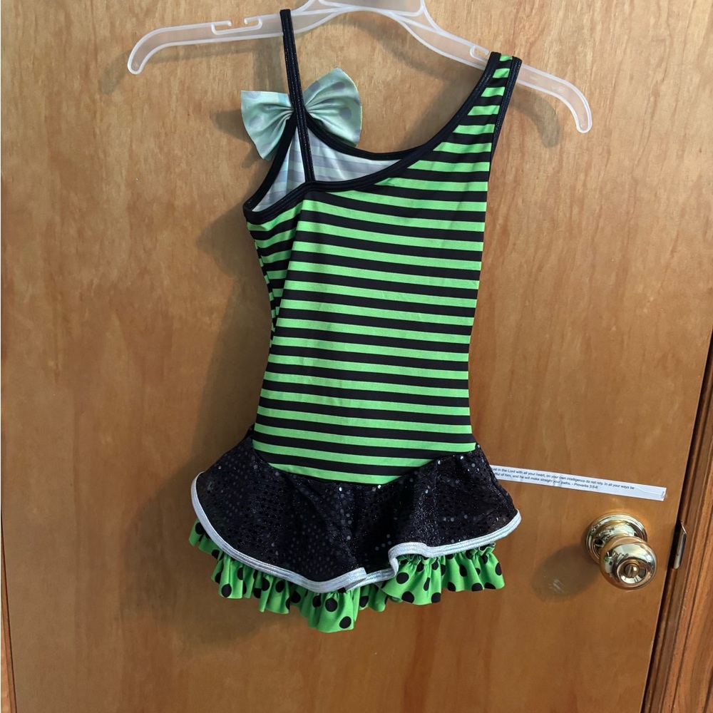 Curtain Call Costumes Striped Green and Black Kids Dance Costume - Picture 4 of 6